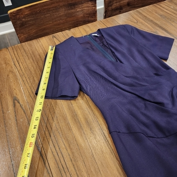 Navy purple faux wrap professional cocktail pinup pencil a-line dress midi  4 - Picture 6 of 13